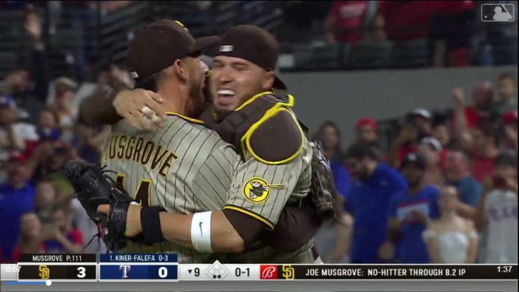 Joe Musgrove-Victor Caratini_Padres first no-hitter.JPG